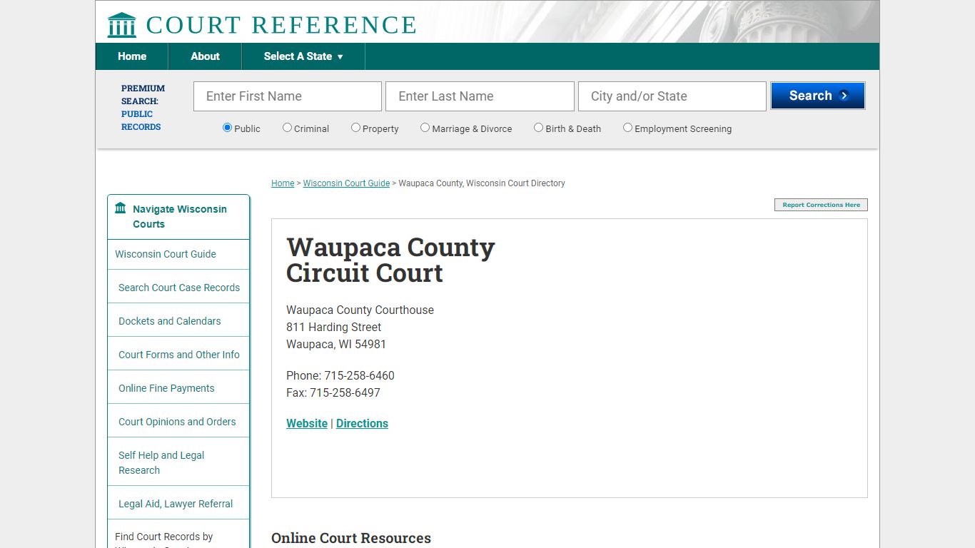 Waupaca County Circuit Court - Courtreference.com